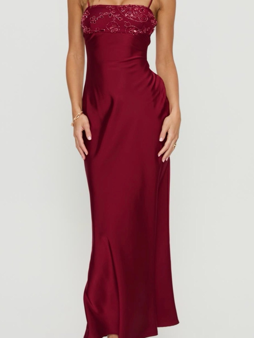 Strapless Burgundy Satin Evening Gown princess Polly